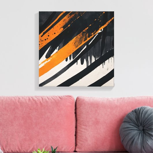 Zwart Sinaasappel Abstracte Waterverf muurkunst Canvas Afdruk (Insitu (Woonkamer))