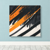 Zwart Sinaasappel Abstracte Waterverf muurkunst Canvas Afdruk (Insitu (Houten vloer))