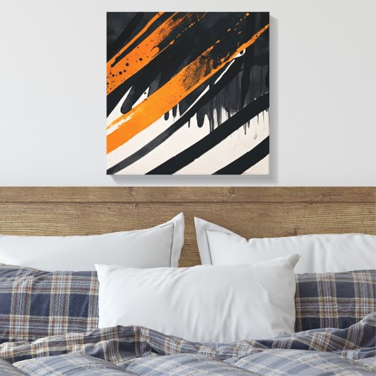 Zwart Sinaasappel Abstracte Waterverf muurkunst Canvas Afdruk (Insitu (Slaapkamer))