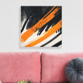 Zwart Sinaasappel Abstracte Waterverf muurkunst Canvas Afdruk (Insitu (Woonkamer))