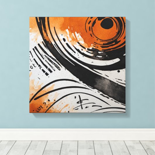 Zwart Sinaasappel Abstracte Waterverf muurkunst Canvas Afdruk (Insitu (Houten vloer))