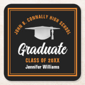 Zwart Sinaasappel Afstuderen Custom 2025 Graduatio Kartonnen Onderzetters (Voorkant)