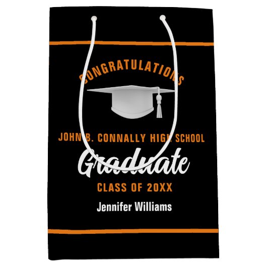 Zwart Sinaasappel Afstuderen Custom Graduation Par Medium Cadeauzakje (Voorkant)