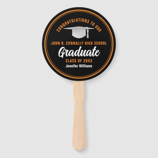 Zwart Sinaasappel Afstuderen foto Graduation Party Handwaaier (Voorkant)