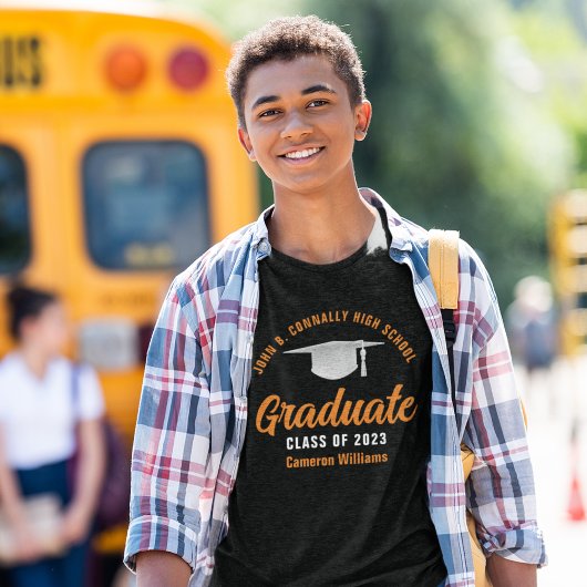 Zwart Sinaasappel Afstuderen Gepersonaliseerd 2025 T-shirt