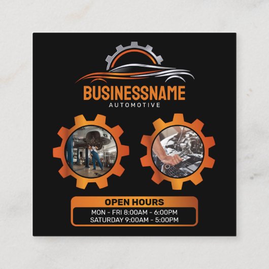 Zwart, Sinaasappel Auto Detailing Auto Reparatie A Vierkante Visitekaartje (Achterkant)