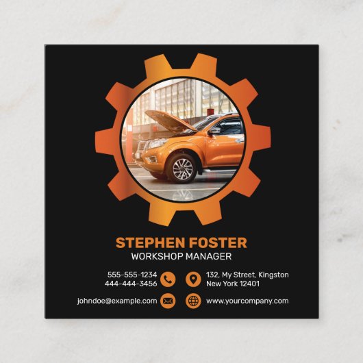 Zwart, Sinaasappel Auto Detailing Auto Reparatie A Vierkante Visitekaartje (Voorkant)