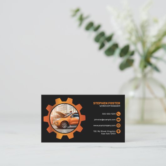 Zwart, Sinaasappel Auto Detailing Auto Reparatie A Visitekaartje (Staand voorkant)