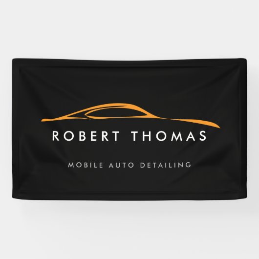 Zwart/Sinaasappel Auto Detailing, Auto Reparatie Spandoek (Horizontaal)