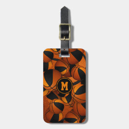 Zwart sinaasappel basketballen patroon team kleure bagagelabel