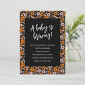 Zwart Sinaasappel Bloemen Brouwen Halloween Baby s Kaart (Staand voorkant)