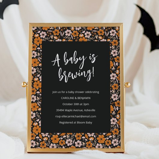 Zwart Sinaasappel Bloemen Brouwen Halloween Baby s Kaart