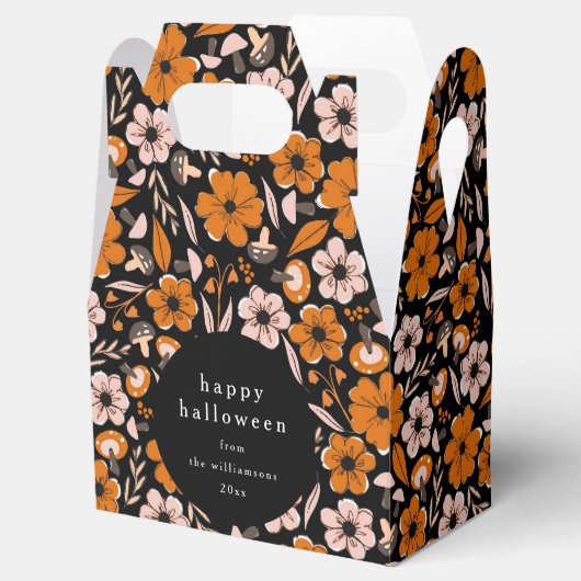 Zwart Sinaasappel Bloemen Paddenstoelen Halloween Bedankdoosjes (Geopend)