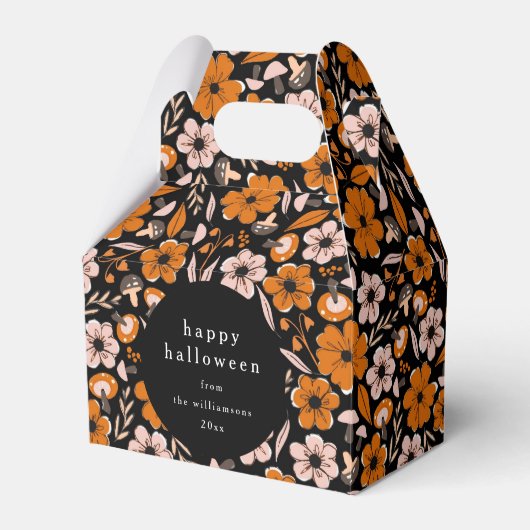 Zwart Sinaasappel Bloemen Paddenstoelen Halloween  Bedankdoosjes (Voorkant Zijde)