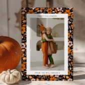 Zwart Sinaasappel Bloemen Paddenstoelen Halloween Feestdagenkaart