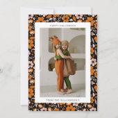 Zwart Sinaasappel Bloemen Paddenstoelen Halloween  Feestdagenkaart (Voorkant)