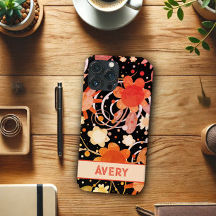 Zwart Sinaasappel Boho Floral Inspirivity iPhone C Case-Mate iPhone Case