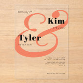 Zwart sinaasappel bruid en bruidegom namen bruilof acryl uitnodigingen (Voorkant)