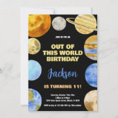 Zwart Sinaasappel Buitenruimte Verjaardagsuitnodig Kaart (Voorkant)