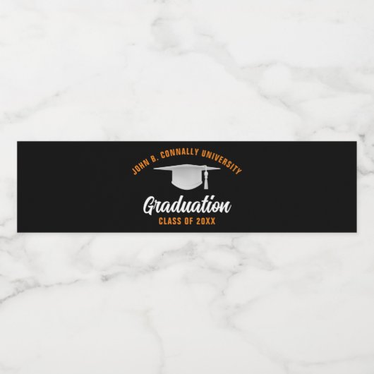 Zwart Sinaasappel Custom School Graduation Party Waterfles Etiket (Enkel label)