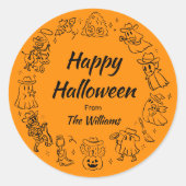 Zwart & Sinaasappel Eigenzinnige Hand getekend Spo Ronde Sticker (Voorkant)