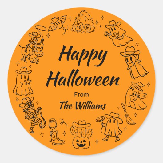 Zwart & Sinaasappel Eigenzinnige Hand getekend Spo Ronde Sticker (Voorkant)