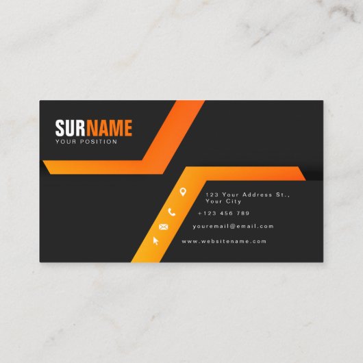 Zwart Sinaasappel Elegant Modern Visitekaartje (Achterkant)