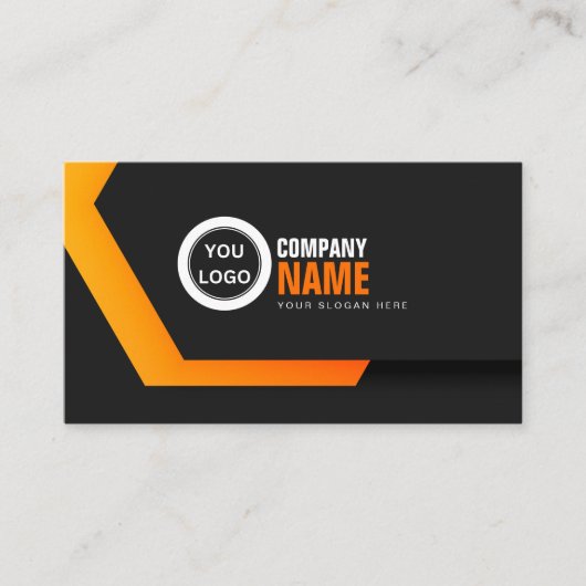 Zwart Sinaasappel Elegant Modern Visitekaartje (Voorkant)