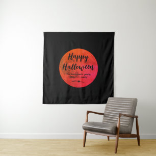 Zwart Sinaasappel Enge Volle Maan Happy Halloween Wandkleed
