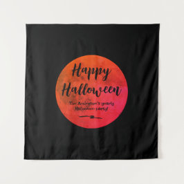 Zwart Sinaasappel Enge Volle Maan Happy Halloween Wandkleed