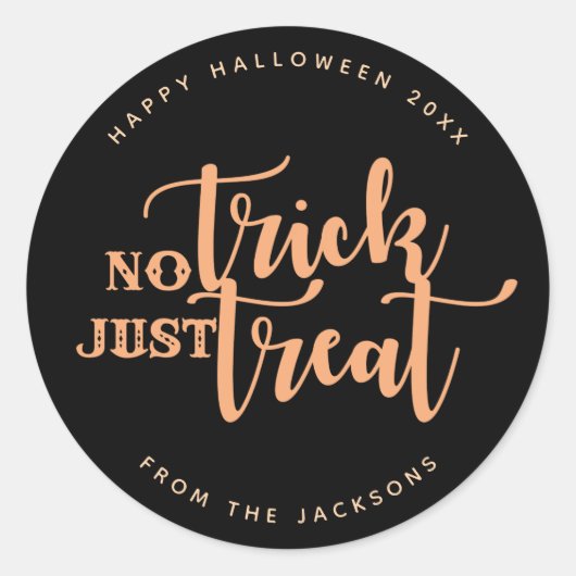 Zwart Sinaasappel Geen Trick behandelt alleen Hall Ronde Sticker (Voorkant)