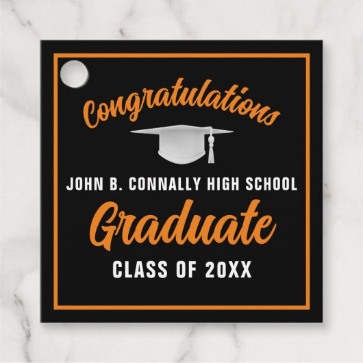 Zwart Sinaasappel Gefeliciteerd Afstuderen Custom Bedankjes Labels (Voorkant)