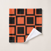 Zwart Sinaasappel geruit vierkant patroon Bad Handdoek (Wasdoekje)