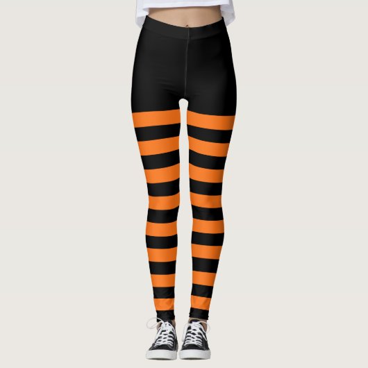 Zwart & Sinaasappel gestreept Leggings (Voorkant)