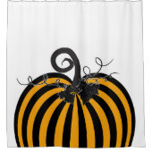 Zwart & Sinaasappel gestreepte pompoen chique herf Douchegordijn (Voorkant)