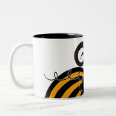Zwart Sinaasappel gestreepte pompoen chique herfst Tweekleurige Koffiemok (Links)