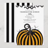 Zwart & Sinaasappel Gestreepte Pompoen Thanksgivin Kaart (Voorkant / Achterkant)