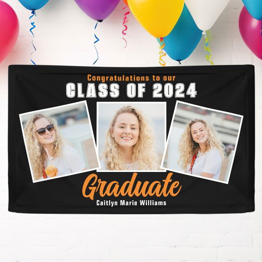Zwart Sinaasappel Graduation Party 3 Fotocollage Spandoek