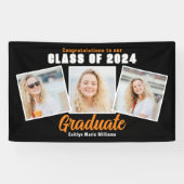 Zwart Sinaasappel Graduation Party 3 Fotocollage Spandoek (Horizontaal)