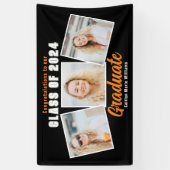 Zwart Sinaasappel Graduation Party 3 Fotocollage Spandoek (Verticaal)