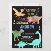 Zwart Sinaasappel Groene Dinosaurus Verjaardagsuit Kaart (Voorkant)