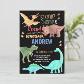Zwart Sinaasappel Groene Dinosaurus Verjaardagsuit Kaart (Staand voorkant)