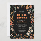 Zwart Sinaasappel Groovy Wildflower Vrijgezellenfe Kaart (Voorkant)