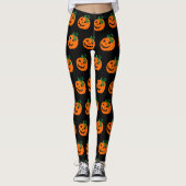 Zwart Sinaasappel Happy Jack O Lantern Leggings (Voorkant)