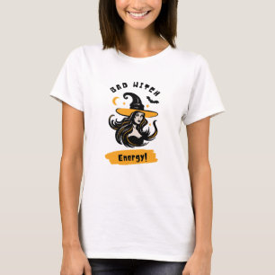 Zwart Sinaasappel Illustratief Heks Halloween T-sh T-shirt