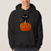 Zwart Sinaasappel Kat Pompoen Trick or treat Hallo Hoodie (Voorkant)