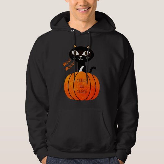 Zwart Sinaasappel Kat Pompoen Trick or treat Hallo Hoodie (Voorkant)