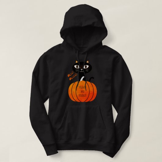 Zwart Sinaasappel Kat Pompoen Trick or treat Hallo Hoodie (Design voorkant)