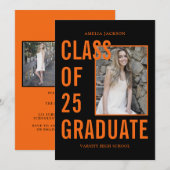 Zwart & Sinaasappel Klasse van 25 foto's Afstudeer Kaart (Voorkant / Achterkant)