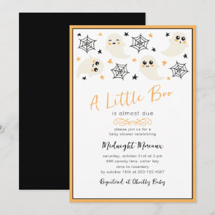 Zwart Sinaasappel Little Boo Halloween Baby shower Kaart